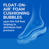 imag e of float on air foam cushioning bubbles span the full foot helping to distribute foot pressure