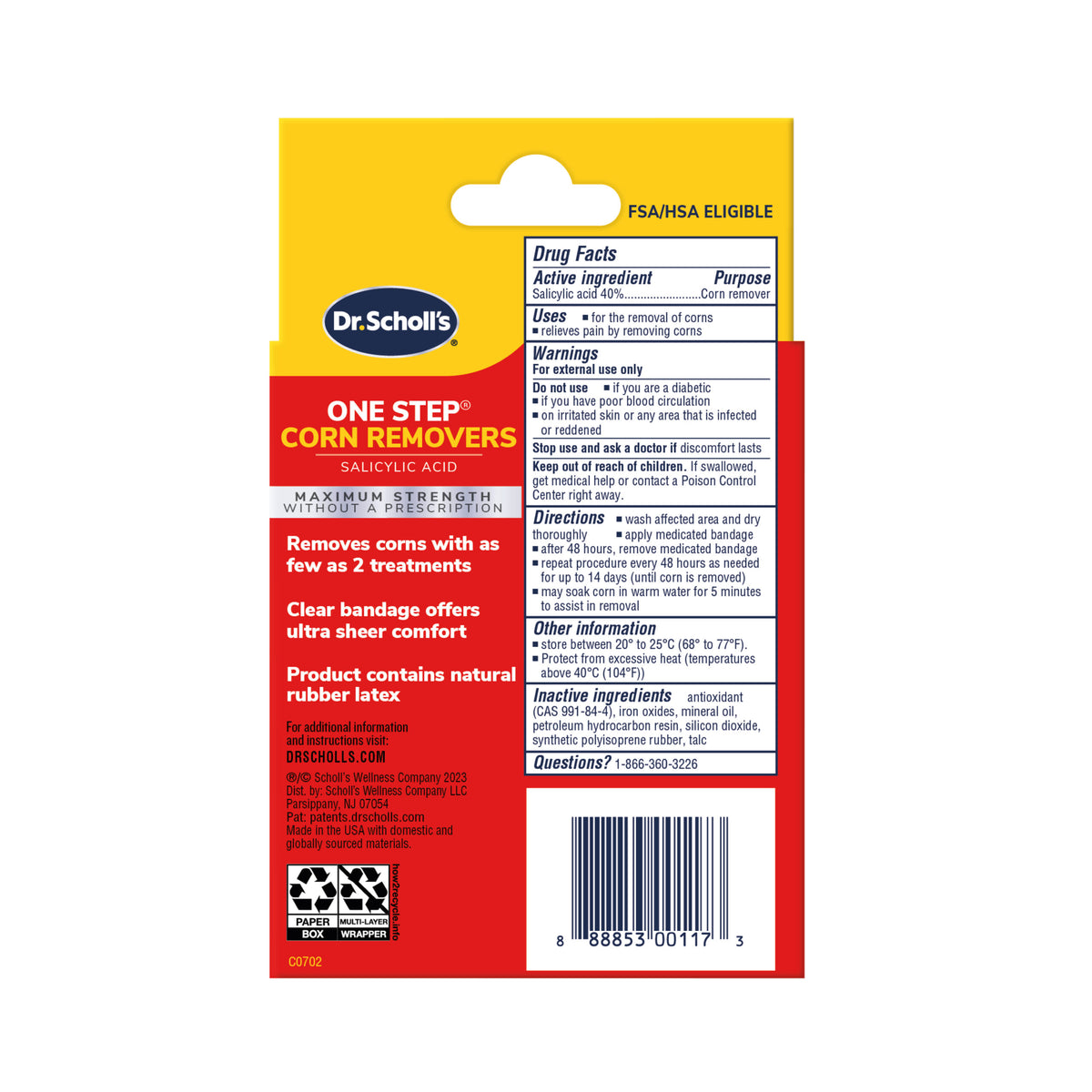 image of One-Step Corn Removers back of packaging