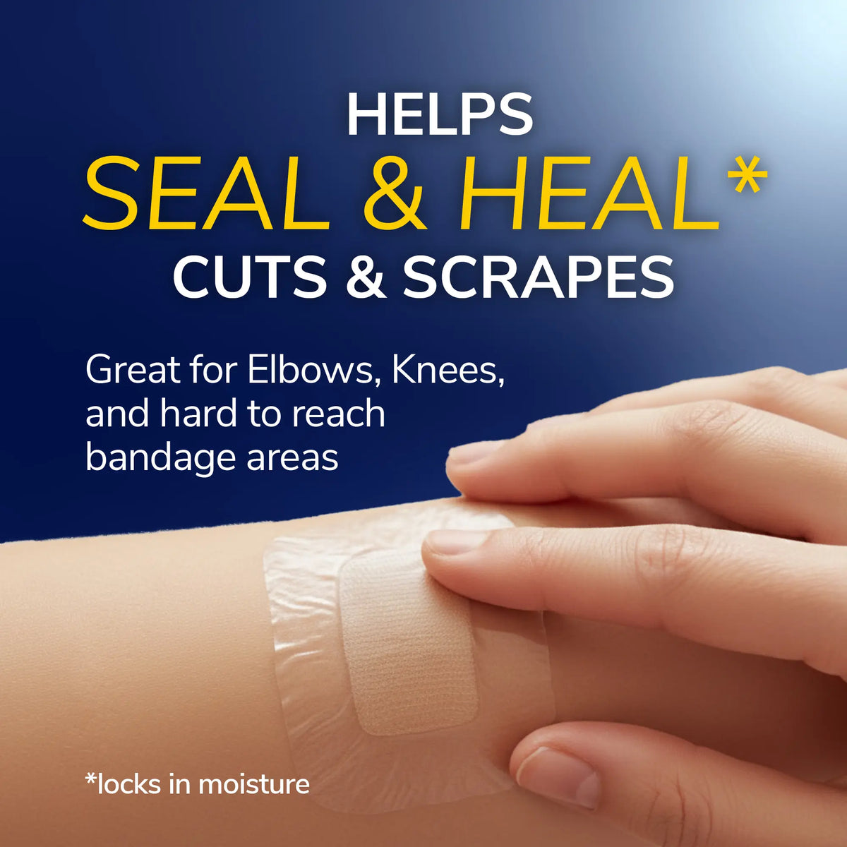 Waterproof adhesive hydrogel bandage being pressed onto skin