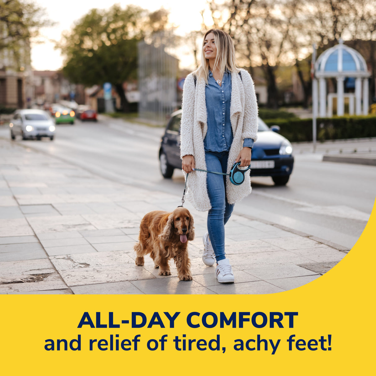 image of all day comfort and relief of tired achy feet