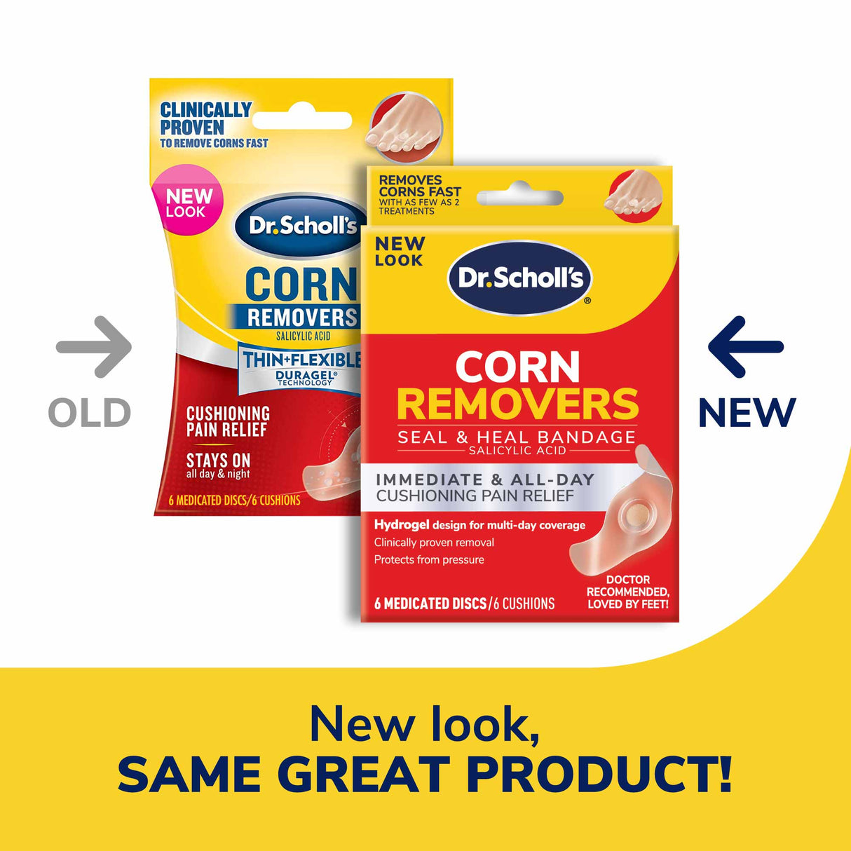 image of old packaging and new packaging of corn removers