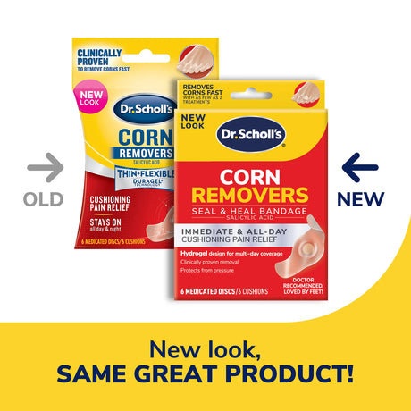 Dr. Scholl's Corn Removers seal & heal hydrogel bandage boxes, new look and old look