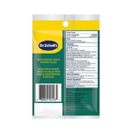 Dr. Scholl's Extra Thick Callus Removers back label with Drug Facts panel