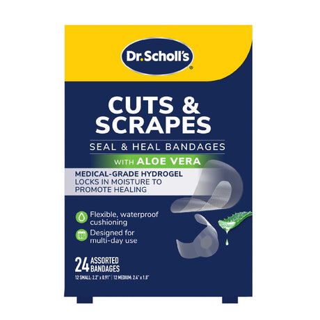 Dr. Scholl's Cuts & Scrapes seal and heal waterproof bandage box, 24 count