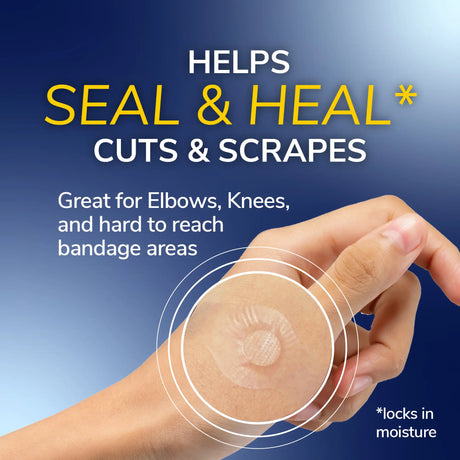 Flexible waterproof adhesive bandage pad held on arm for cuts and scrapes