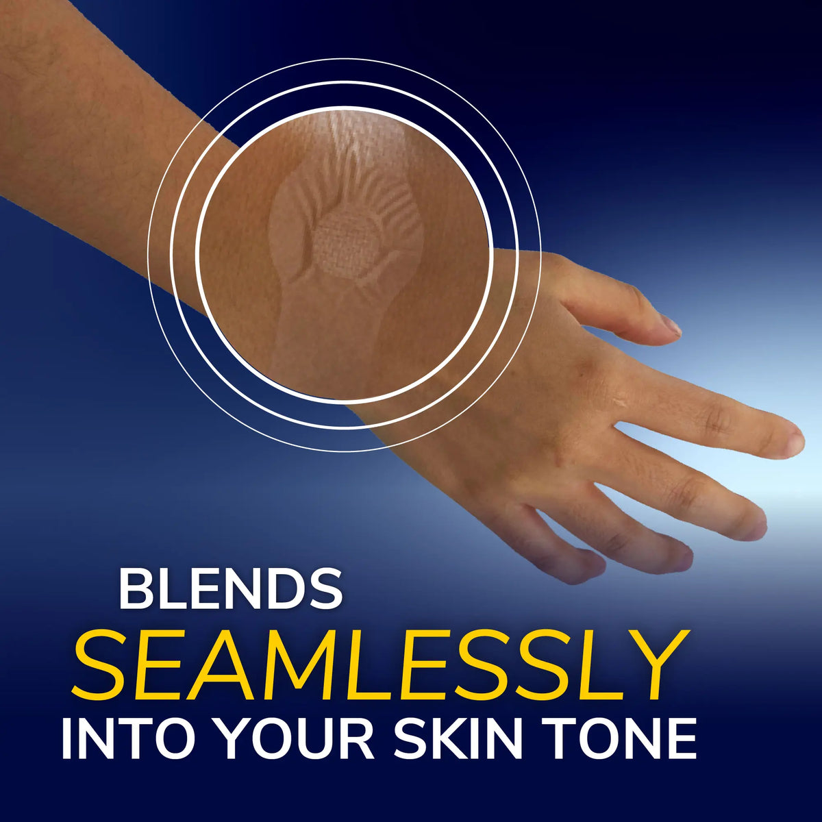 Large adhesive bandage pad on hand, blending into skin tone concept