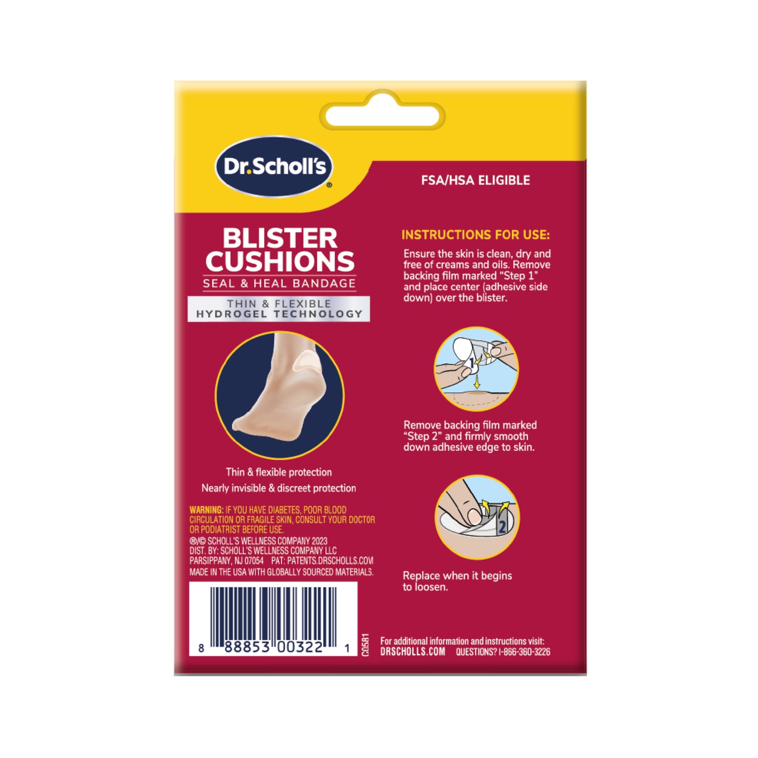 Blister Cushions Seal & Heal Bandage with Hydrogel Technology DrScholls