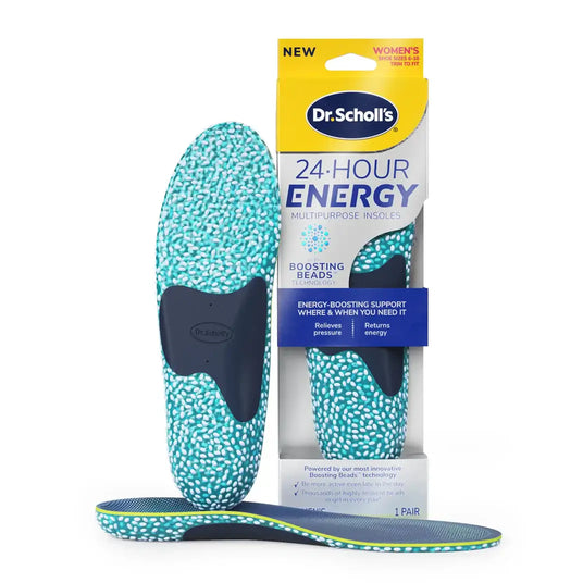 Dr. Scholl's 24-Hour Energy insole with packaging on a white background
