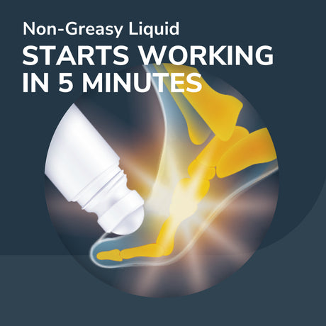 Non-greasy liquid roll-on graphic: starts working in 5 minutes