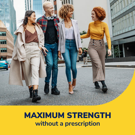 Maximum strength without a prescription promotional graphic for foot pain relief