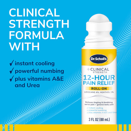 Dr.Scholl's Clinical Strength 12-hour pain relief roll-on bottle with white cap