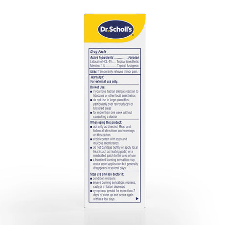Dr.Scholl's Clinical Strength 12-hour pain relief roll-on box back with Drug Facts