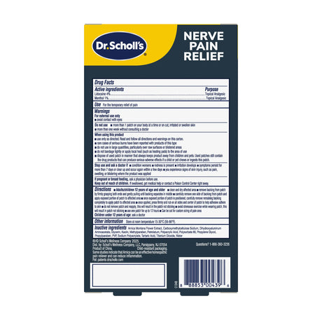 Dr. Scholl's nerve pain relief hydrogel-flexible patches package back panel