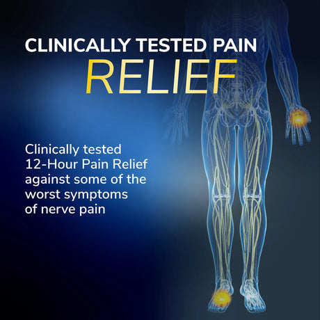 Hydrogel nerve pain relief patches clinically tested 12-hour relief infographic graphic