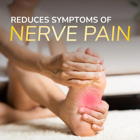 Hydrogel nerve pain relief patches concept on bare feet with targeted pain area