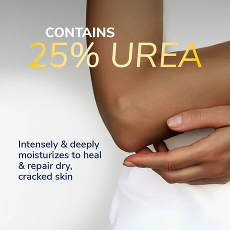 Hydrating balm being applied to leg and hand, shown on white underlayer