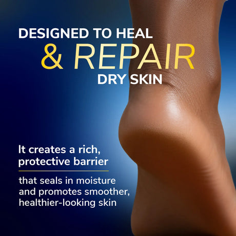 Body skin area with balm spread to form a protective barrier for dry skin
