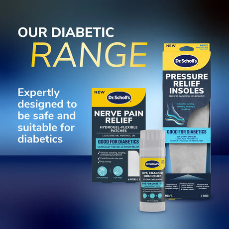 Dr. Scholl's diabetic range items shown with balm stick and retail pack