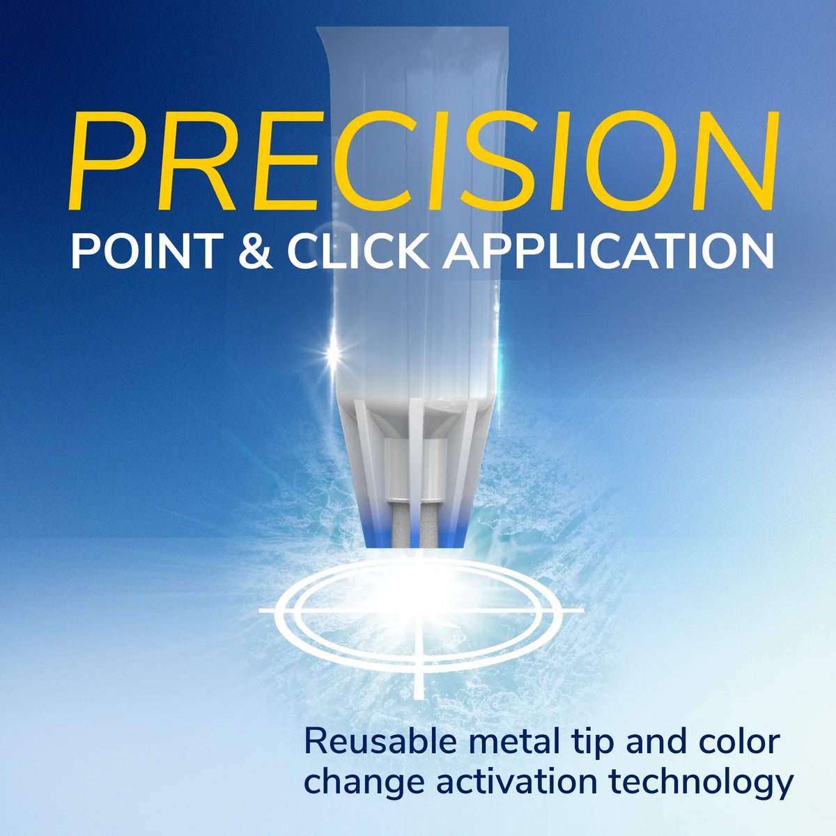 Pin-point skin tag remover applicator with reusable metal tip and activation glow.