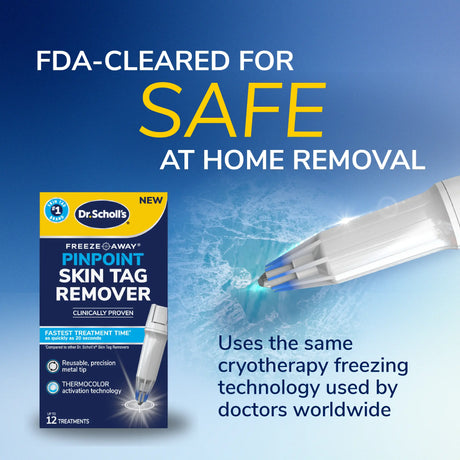 Skin tag remover kit and pin-point applicator device with clinically proven branding.