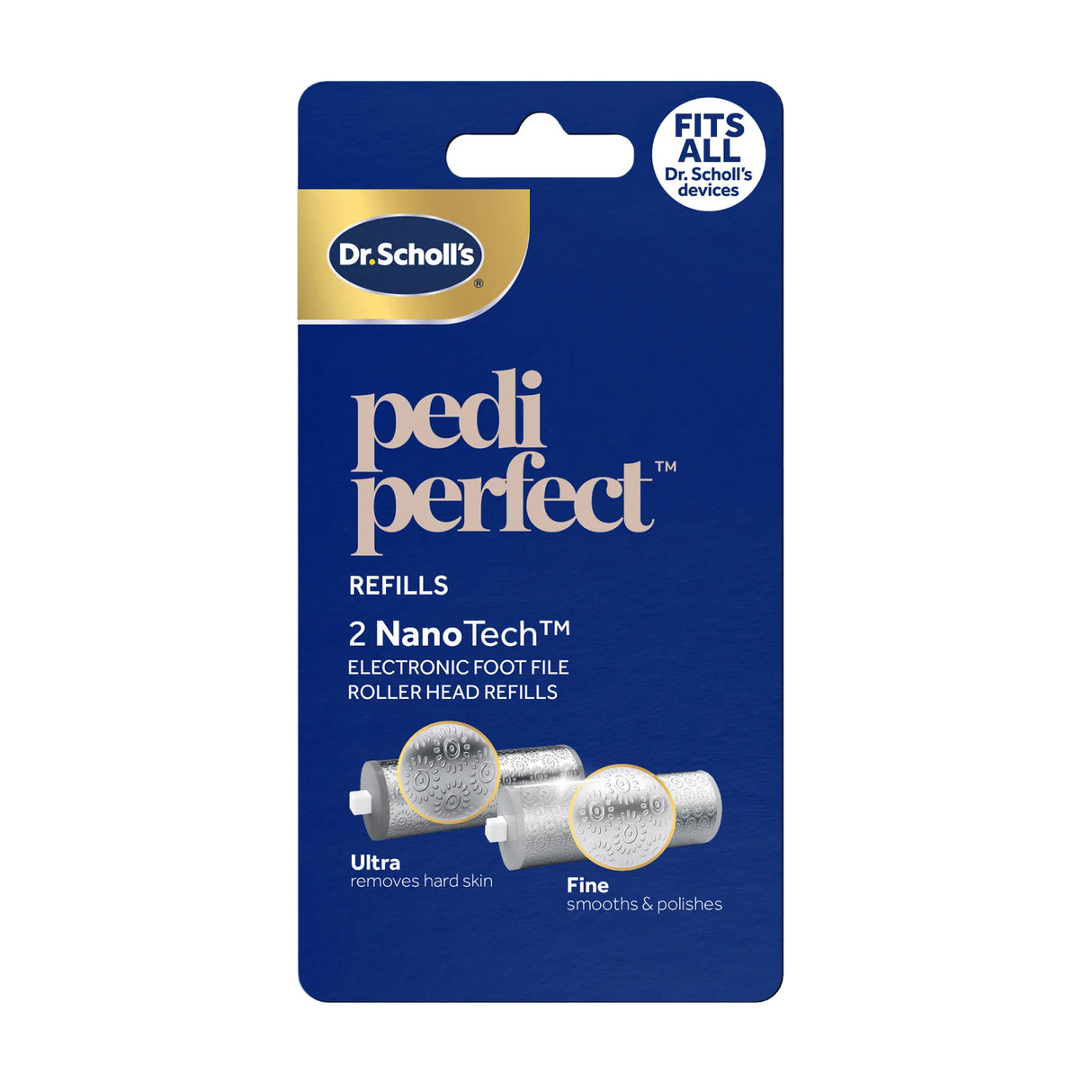 Dr Scholls NanoTech roller replacement heads for Pedi Perfect electronic foot file in retail packaging