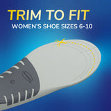 Grey insole profile with trimming guide for women’s shoe sizes 6–10