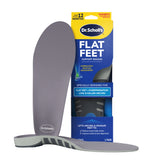 Flat Feet Support Insoles for Women by DrScholls shown with retail packaging and gray arch support insoles for flat feet and fallen arches