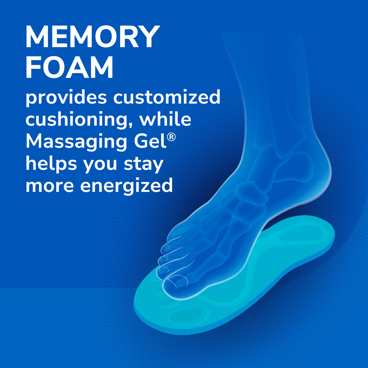 image of memory foam provides customized cushioning, while massaging gel helps you stay more energized