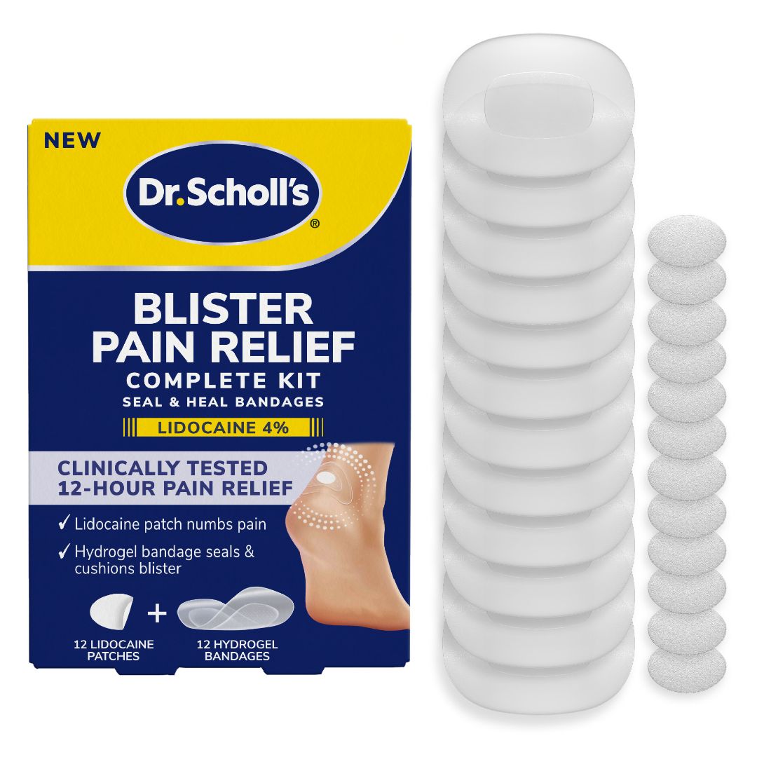 Dr. Scholl's blister pain relief complete kit with seal and heal bandages, lidocaine 4%