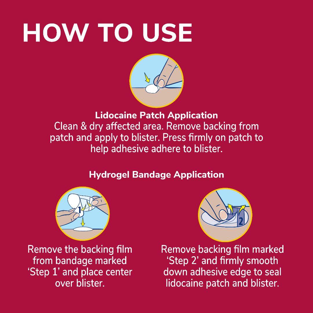 How to use blister pain relief kit: lidocaine patch and hydrogel bandage steps