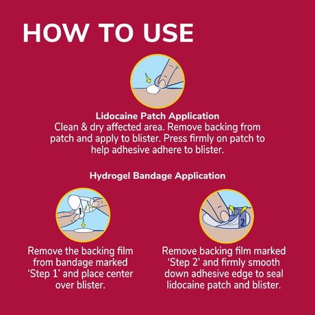 How to use blister pain relief kit: lidocaine patch and hydrogel bandage steps