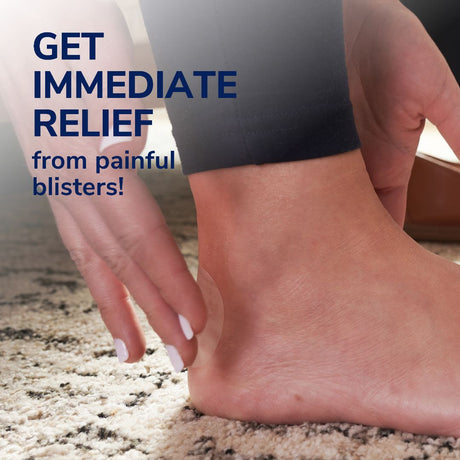 Bare foot resting on carpet for immediate blister relief