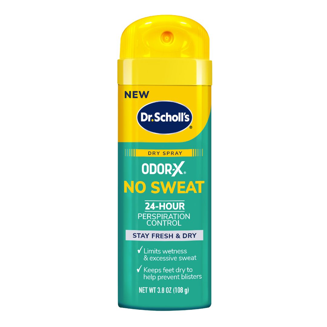 Odor-X® No Sweat dry spray bottle with Dr. Scholl’s label