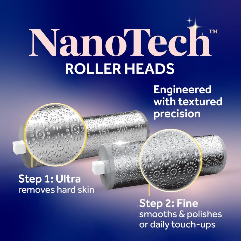 Nanotech roller head attachments with textured cylindrical surfaces for exfoliating