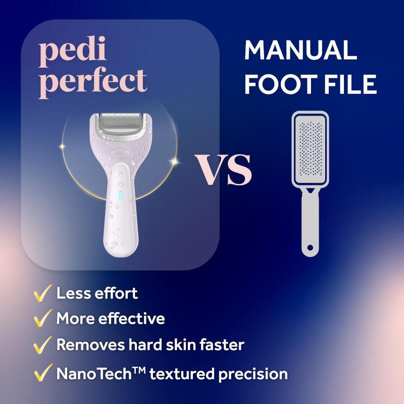 White electronic foot file and manual foot file tools shown side by side