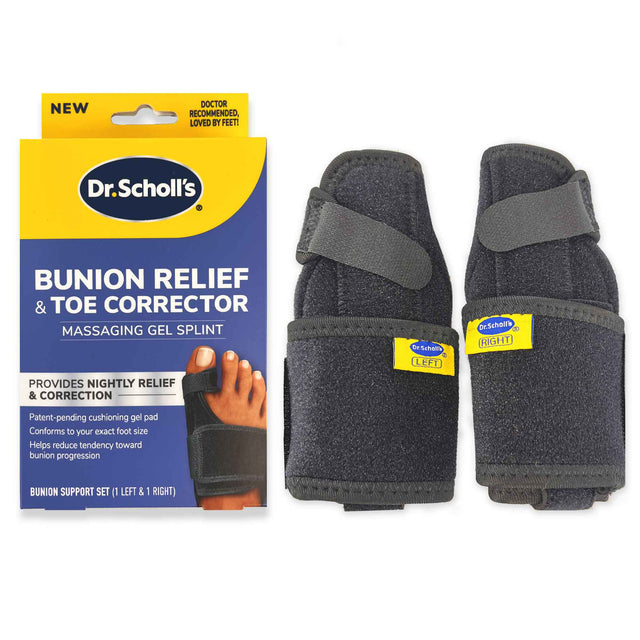 image of bunion relief & toe corrector, in and out of packaging