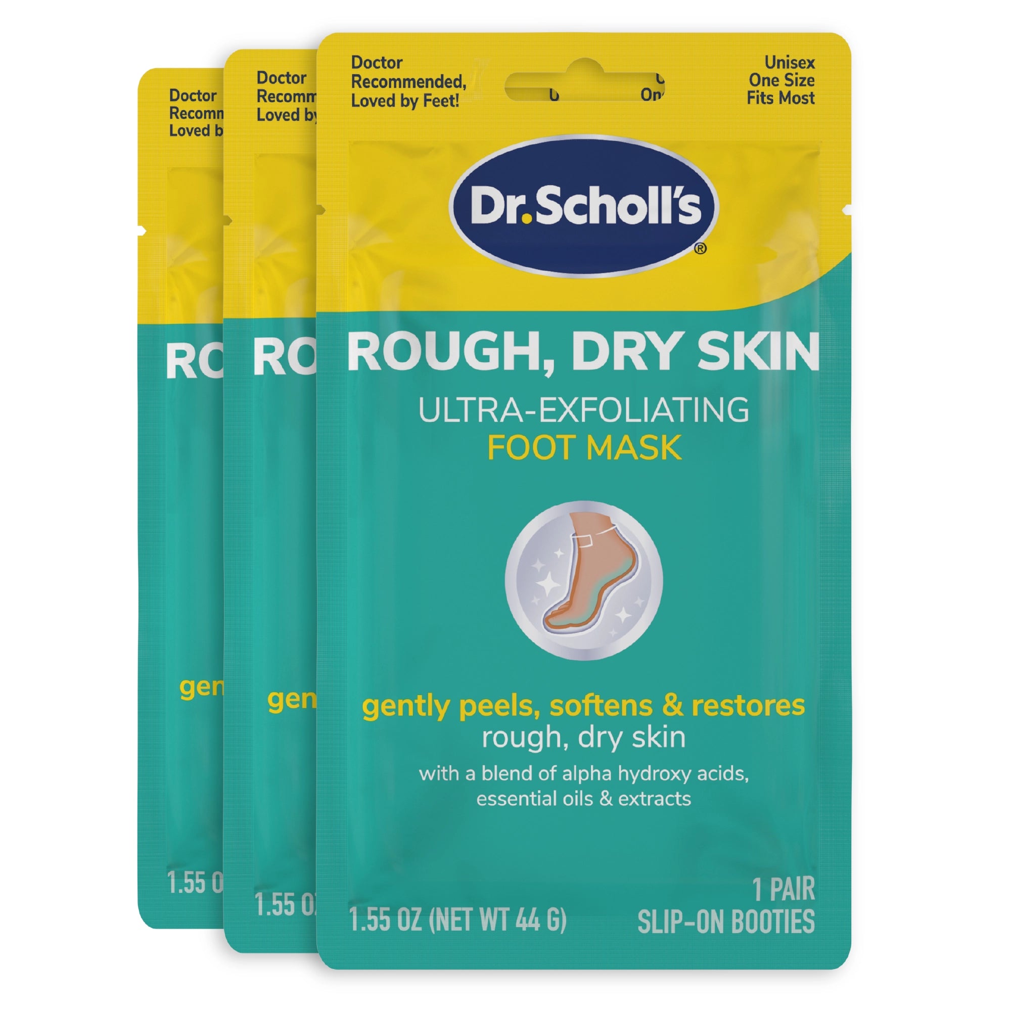Dr. Scholl's Rough, Dry Skin Ultra Exfoliating Foot Mask 3 Pack, Gently Peels and Softens, with Urea, Dead Skin Remover