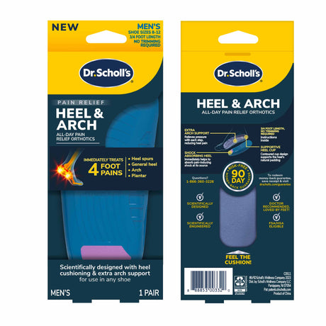 image of the front and back of the heel & arch paininsole packaging