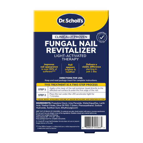 Back of the Dr. Scholl's light-activated nail revitalizer therapy box with directions