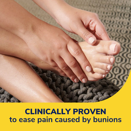 Bunion cushion worn on foot, with cushion pad under toes and big toe area