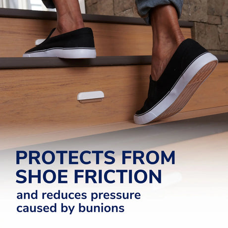 Bunion cushion in a black shoe, reducing bunion pressure at the front of the foot