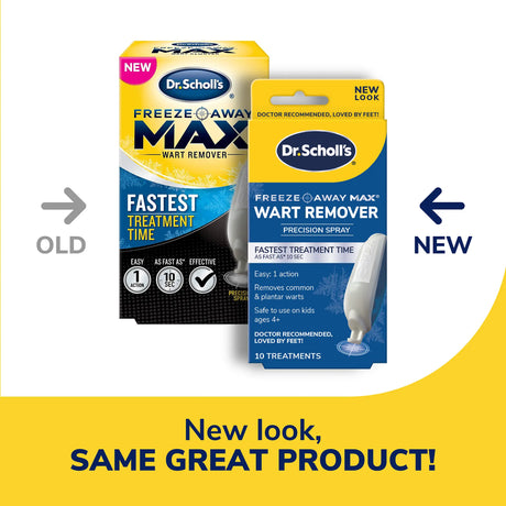 Dr. Scholl’s Freeze Away Max wart remover precision spray, two retail boxes.