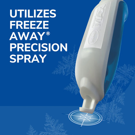 Dr. Scholl’s Freeze Away precision spray device with white nozzle and blue base.