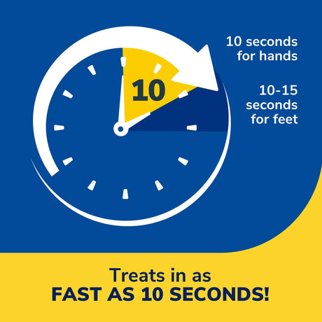 Freeze Away Max precision spray treatment timing graphic: 10–15 seconds.