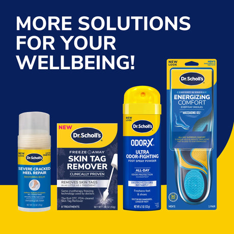 Dr. Scholl’s Freeze Away Max wart remover precision spray package shown with other products.