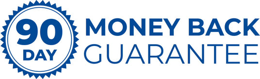 90-day money-back guarantee logo with blue text and emblem