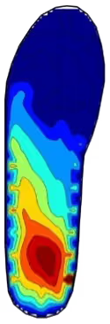 Colorful thermal imaging of a shoe sole with temperature variations.